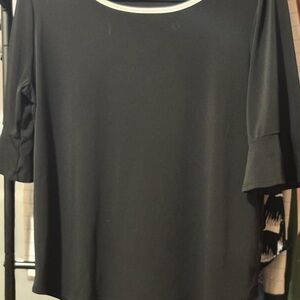 Roz & Ali Black Long Sleeve Top with Contrast White Trim